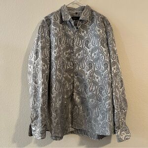 DiBanGu Men's Silver Paisley Button Down Shirt